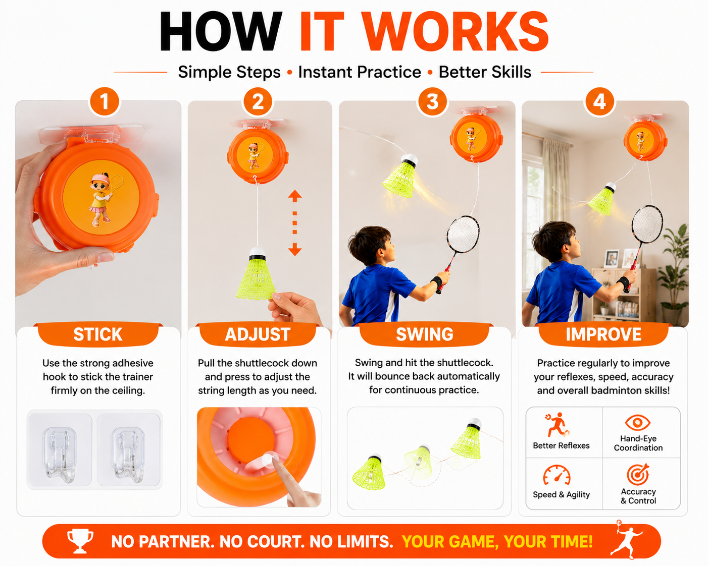 Solo Badminton Trainer Set with Retractable Shuttlecock | Indoor & Outdoor Self-Practice Training Kit