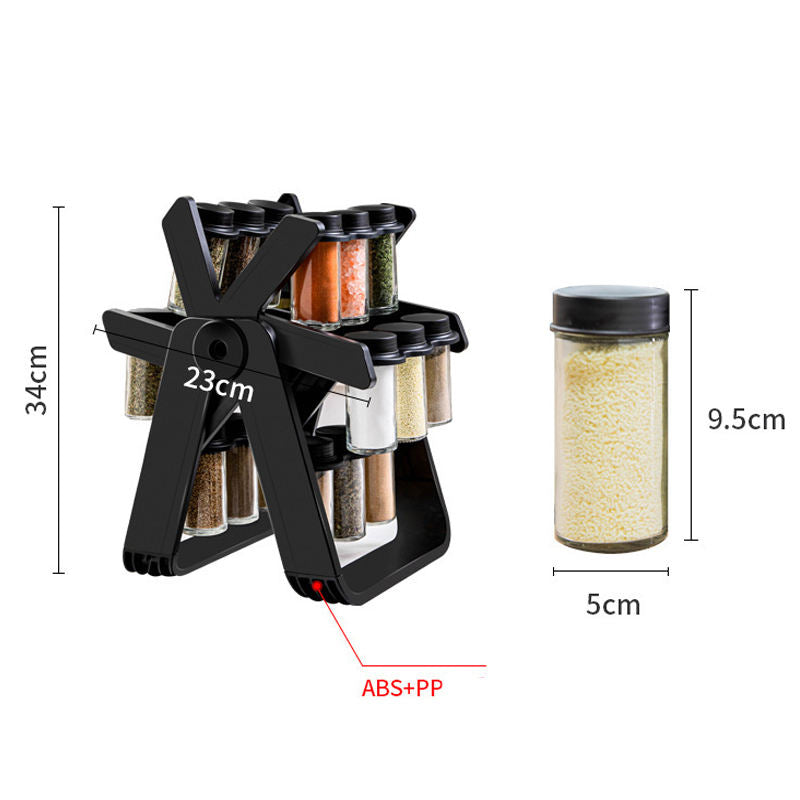Rotating Spice Rack Set with Glass Spice Jars | 360° Kitchen Countertop Organizer