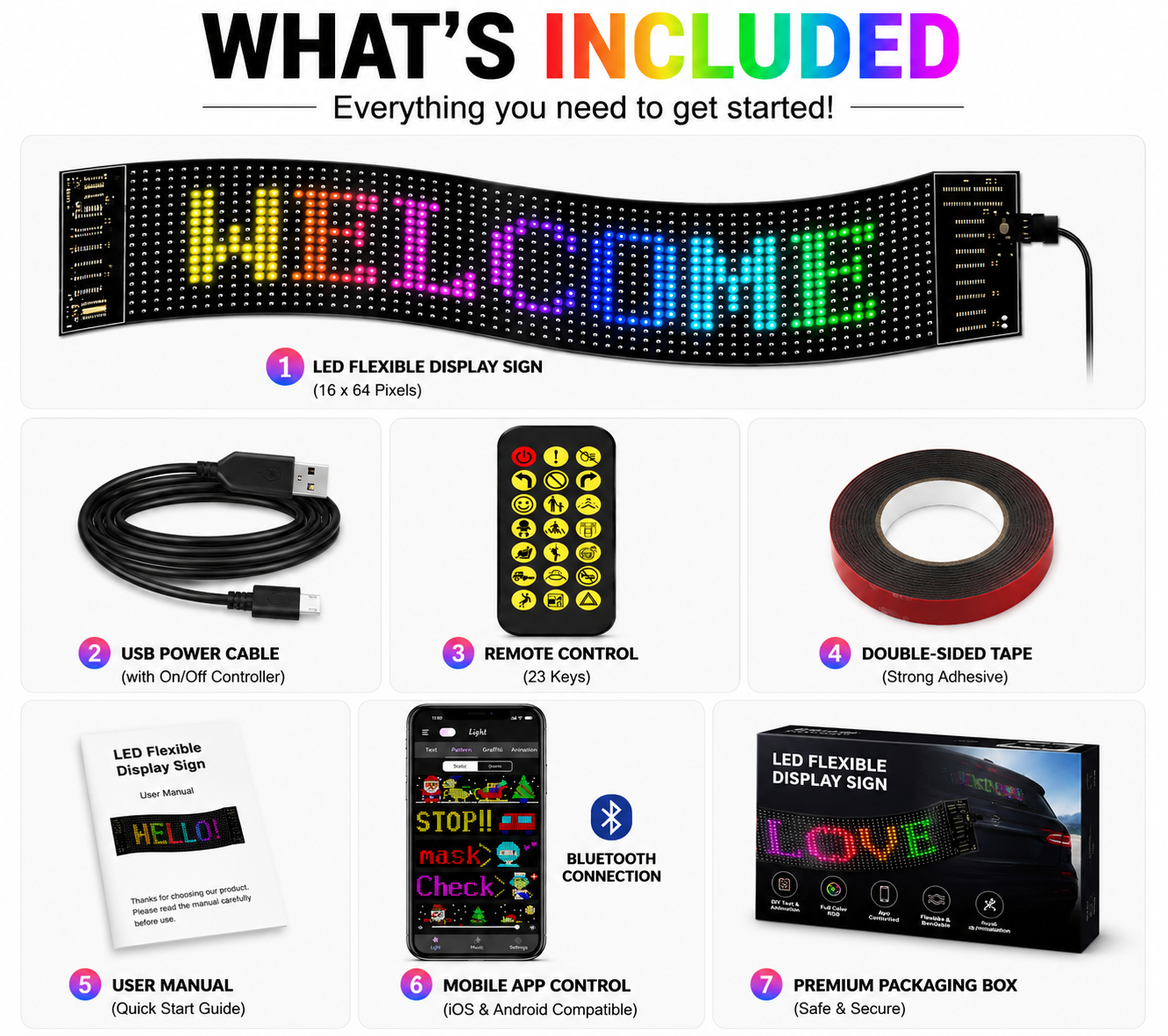 Flexible RGB LED Car Display Sign | App-Controlled Programmable LED Message Board