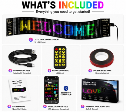 Flexible RGB LED Car Display Sign | App-Controlled Programmable LED Message Board
