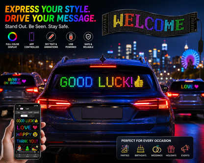 Flexible RGB LED Car Display Sign | App-Controlled Programmable LED Message Board