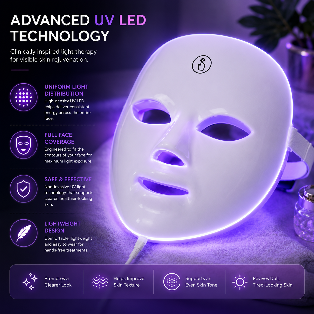 UV LED Face Mask – Advanced Light Therapy Skincare Device for Radiant & Youthful-Looking Skin