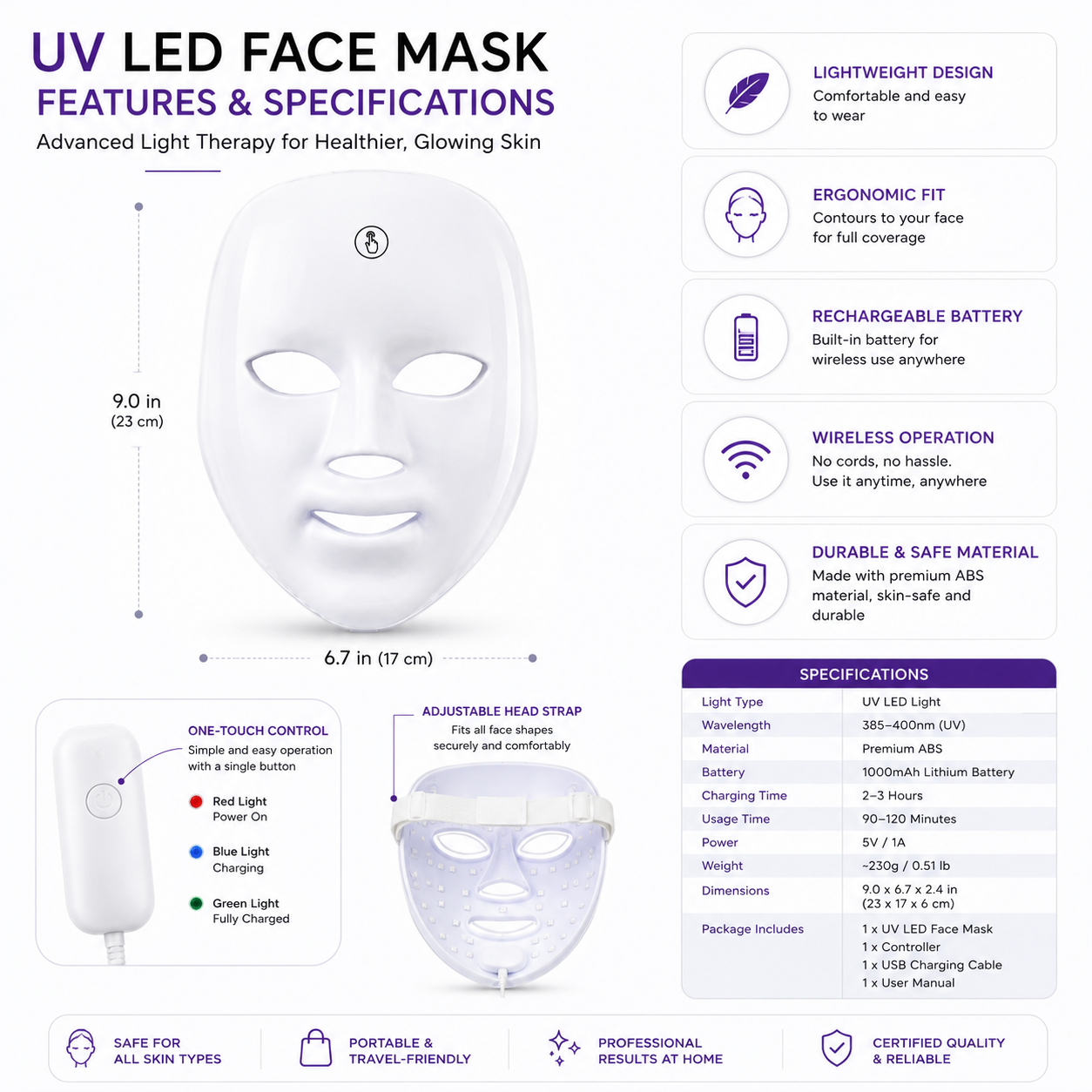 UV LED Face Mask – Advanced Light Therapy Skincare Device for Radiant & Youthful-Looking Skin