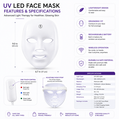 UV LED Face Mask – Advanced Light Therapy Skincare Device for Radiant & Youthful-Looking Skin