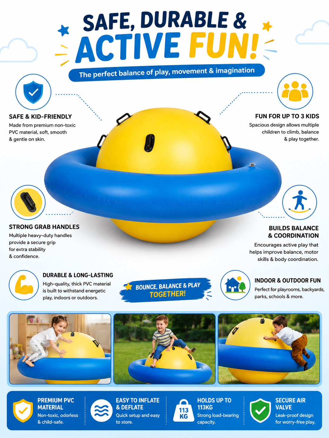 Inflatable Rocking Climbing Ball for Kids | Giant Balance Bouncer Outdoor Play Toy