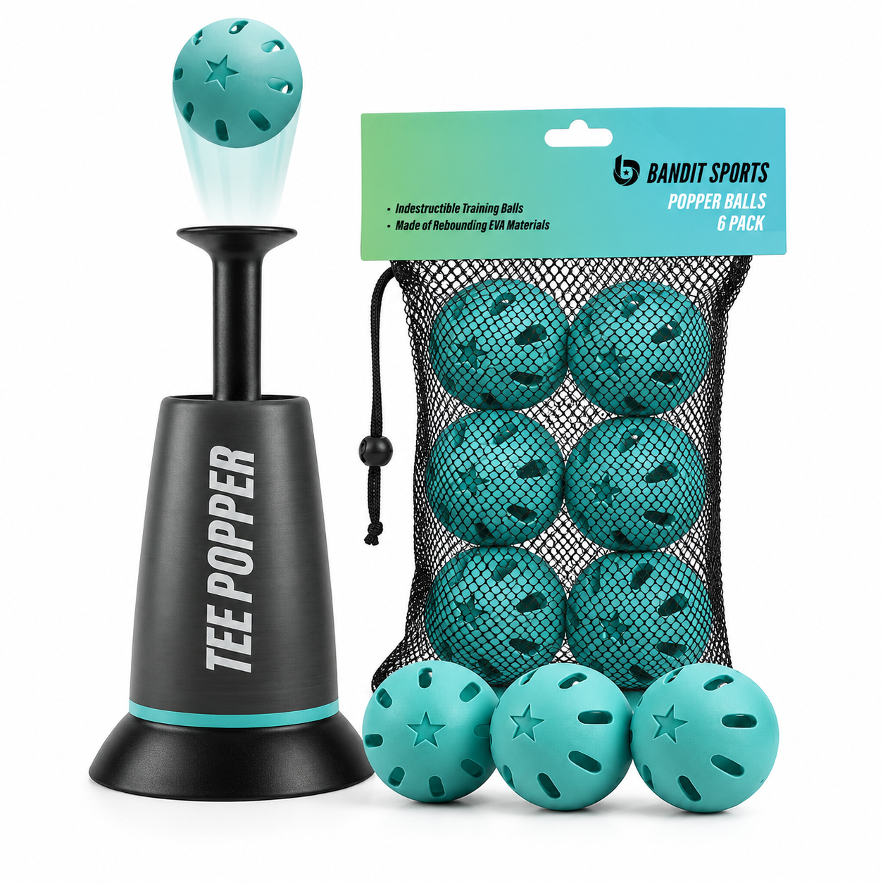 Tee Popper Baseball Training Set with 6 EVA Practice Balls | Solo Hitting Trainer for Kids