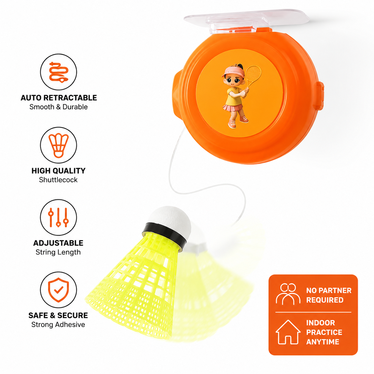 Solo Badminton Trainer Set with Retractable Shuttlecock | Indoor & Outdoor Self-Practice Training Kit