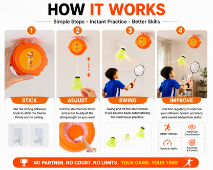 Solo Badminton Trainer Set with Retractable Shuttlecock | Indoor & Outdoor Self-Practice Training Kit