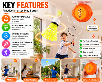 Solo Badminton Trainer Set with Retractable Shuttlecock | Indoor & Outdoor Self-Practice Training Kit
