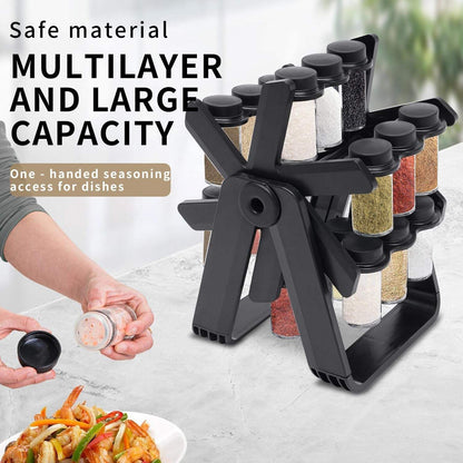 Rotating Spice Rack Set with Glass Spice Jars | 360° Kitchen Countertop Organizer