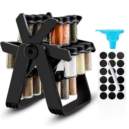 Rotating Spice Rack Set with Glass Spice Jars | 360° Kitchen Countertop Organizer