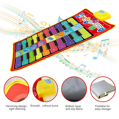Kids Musical Piano Mat Duet Keyboard Play Mat 20 Keys Floor Piano with 8 Instrument Sound 5 Paly Modes Dance Pad