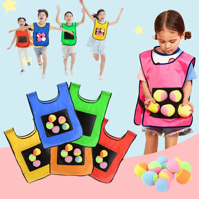 Kid Dodgeball Game Sticky Jersey Vests Set Outdoor Funny Competition Sport Throwing Target Game Catch Toss Soft Beach Ball Toy