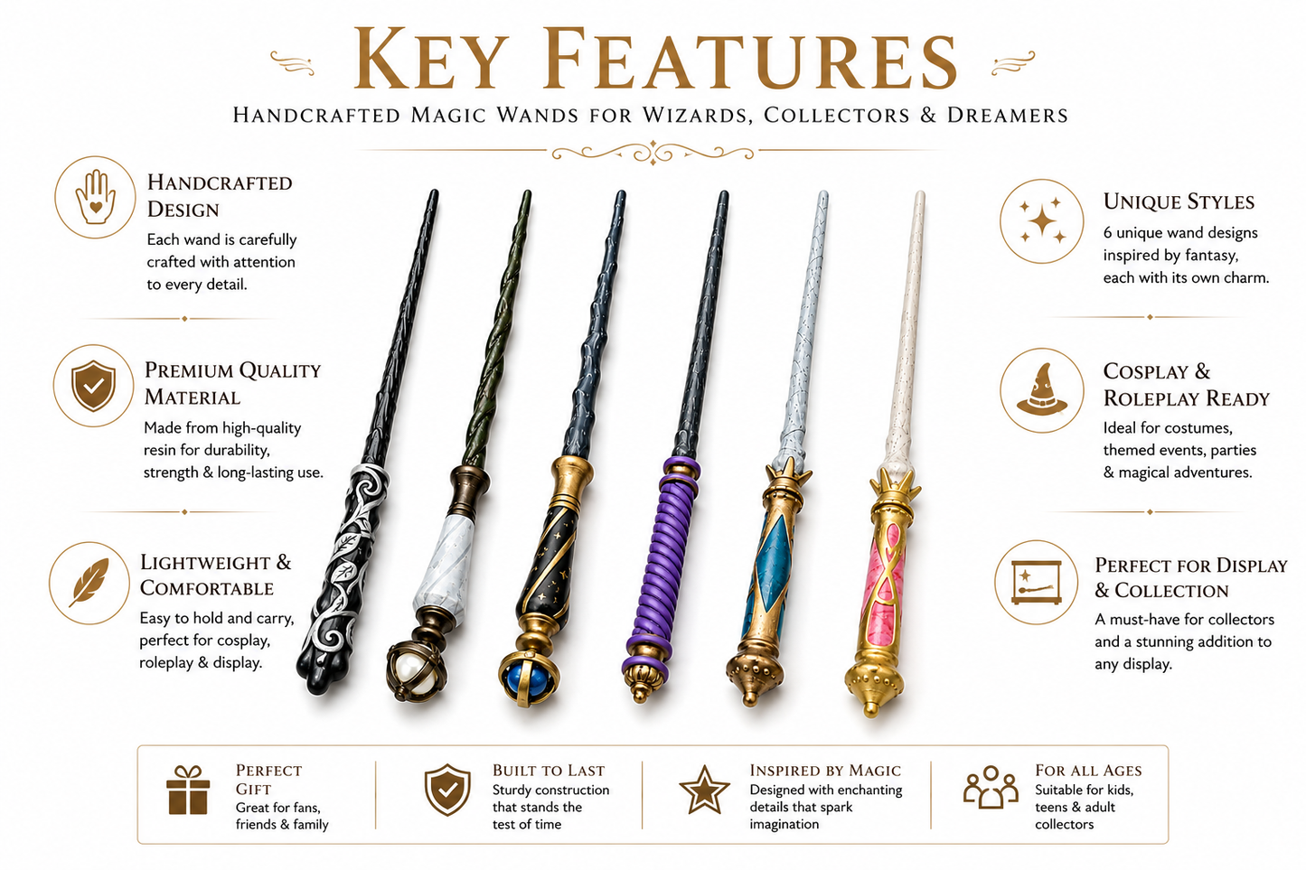 Handcrafted Wizard Wand Collection Set | Fantasy Magic Cosplay Wand Pack