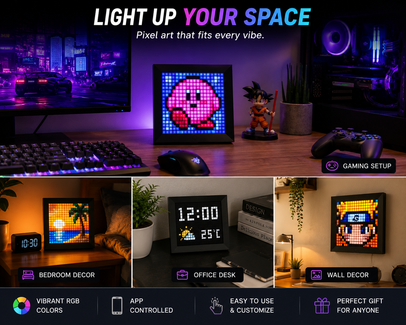 Divoom Pixoo Pixel Display Smart LED Wall Art & Digital Photo Frame with App Control